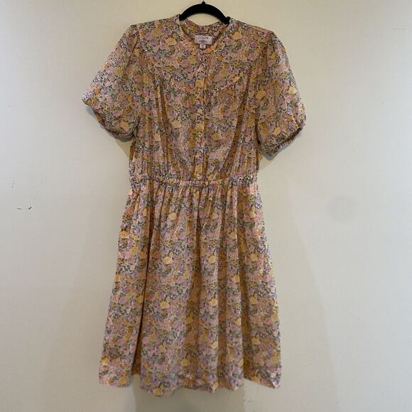 J. CREW $178 Puff Sleeve Shirt Dress Liberty Art Elysian Day Size XLT Cotton - Picture 2 of 9